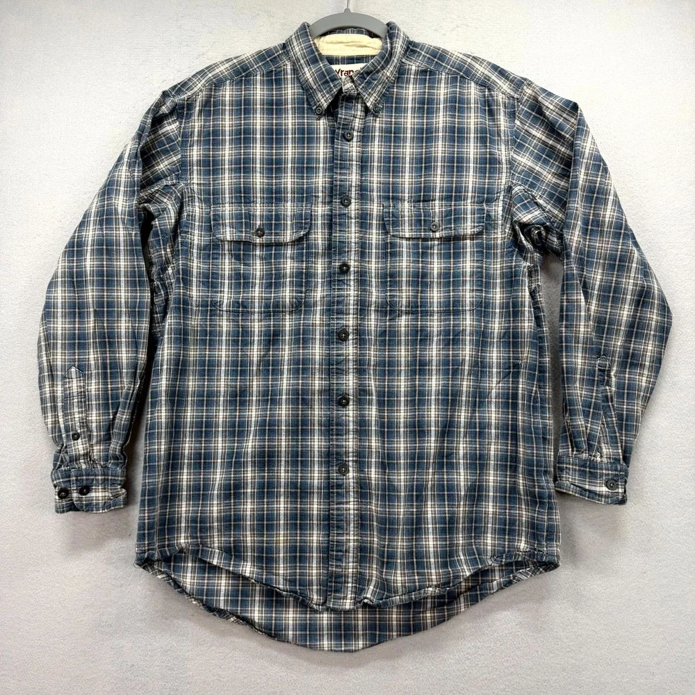Wrangler‎ Rugged Wear Flannel Shirt Mens Medium Blue Plaid Long Sleeve Button Up